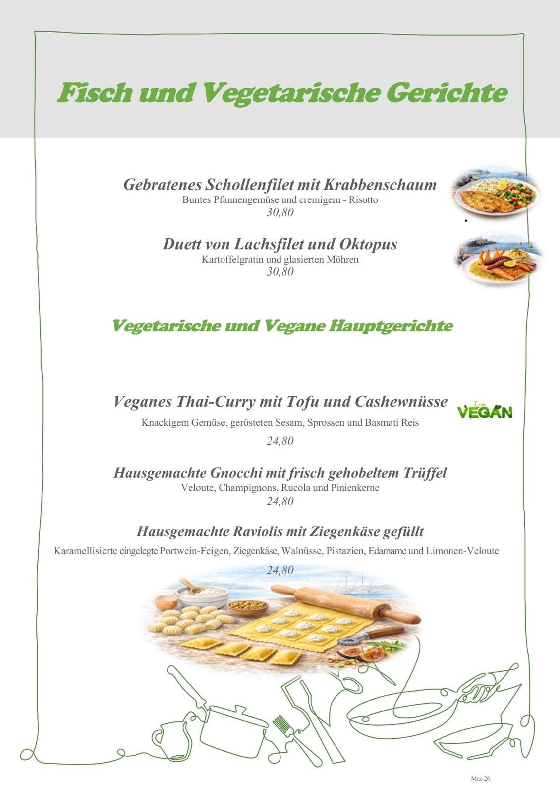 Speisekarte mit Kaffee- und Teespezialitäten sowie Preisen.